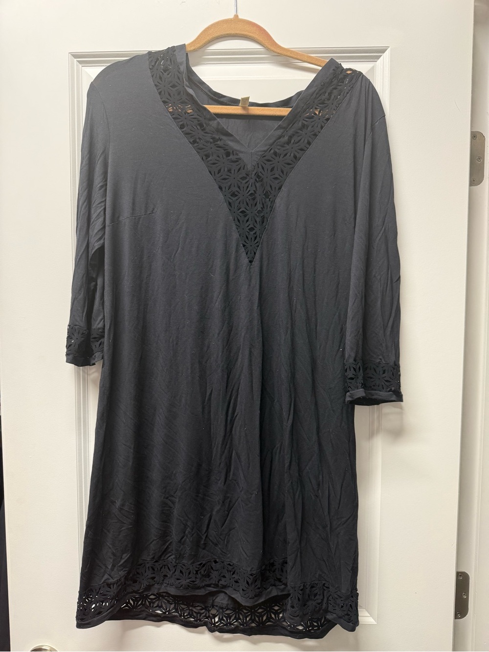 Black V-Neck Lace Detail Beach Cover-up